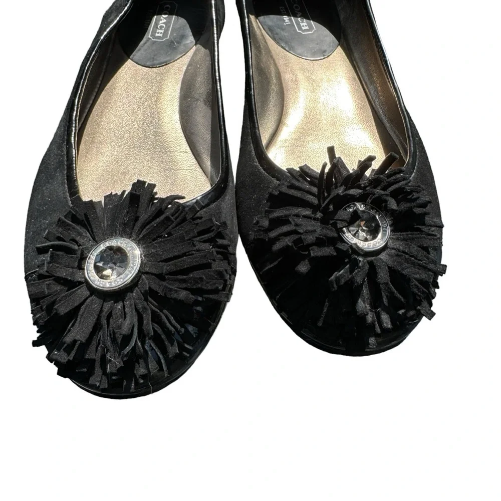 Coach Black Nubuck Flower Medallion Ballet Flat Size 7 EUC
